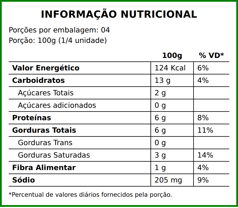 Informação nutricional do PP14