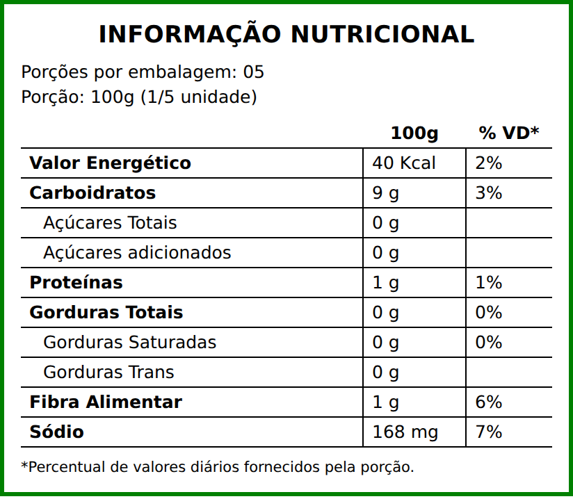 Informação nutricional — SOPA DE LEGUMES