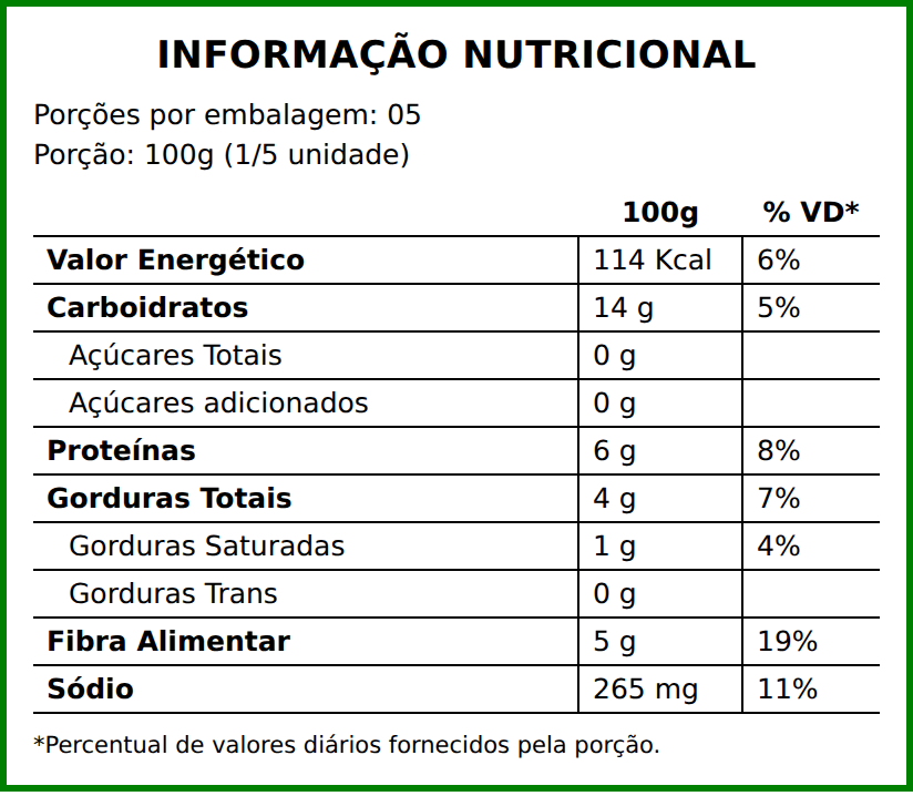 Informação nutricional — CALDO DE FEIJÃO