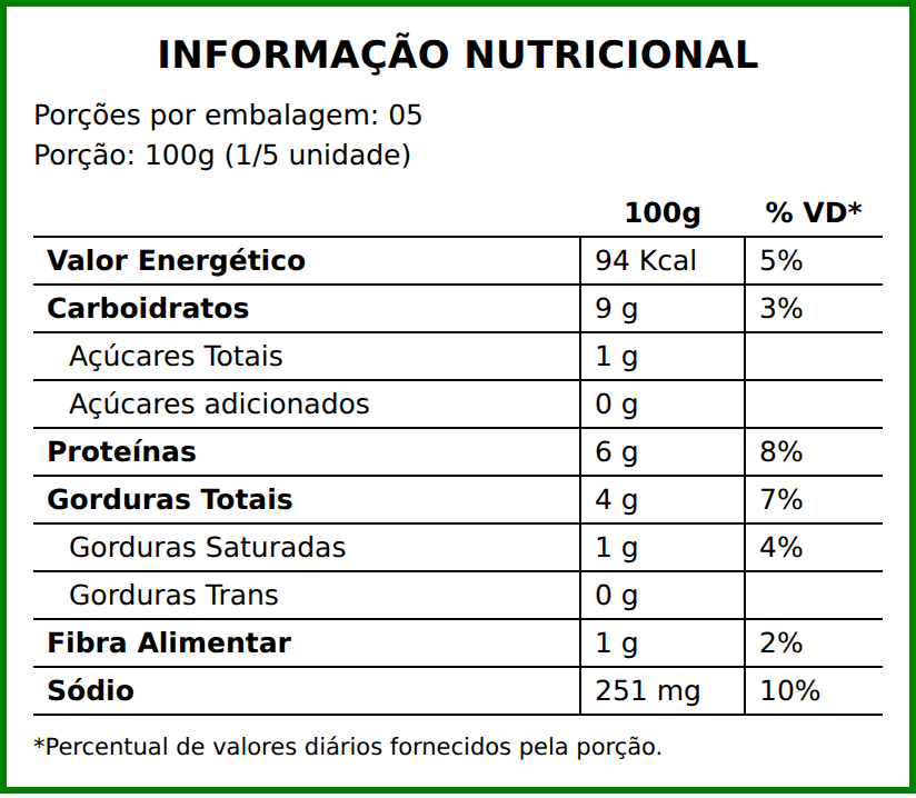 Informação nutricional — CALDO DE MANDIOCA